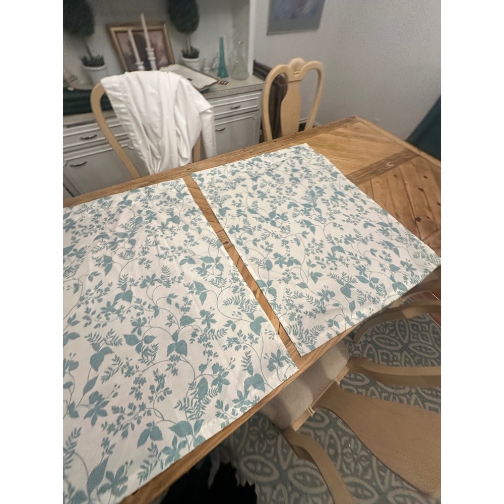 One‎ set curtain panels 28x36" white  blue floral farmhouse